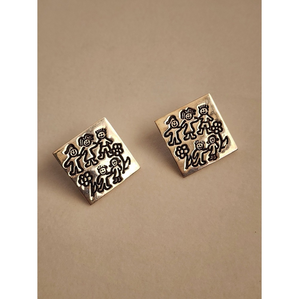 Vtg EFS Signed 925 Sterling Silver Mexico 'Save the Children' Earrings 6.43 Grms